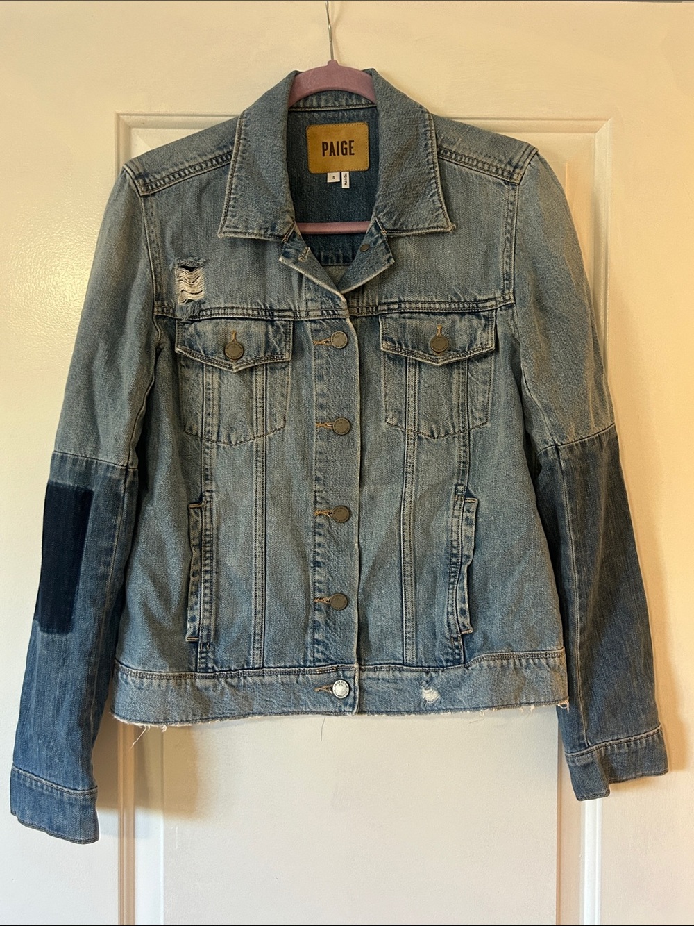 PAIGE Two-Tone Light and Dark Blue Denim Jacket